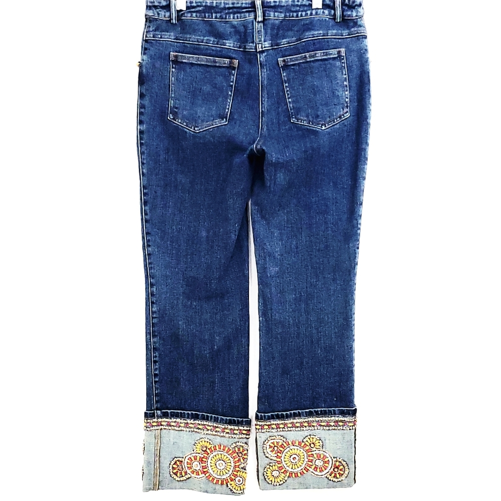 Cache Straight Leg Cropped Jeans w/ Beadwork - Picture 6 of 10